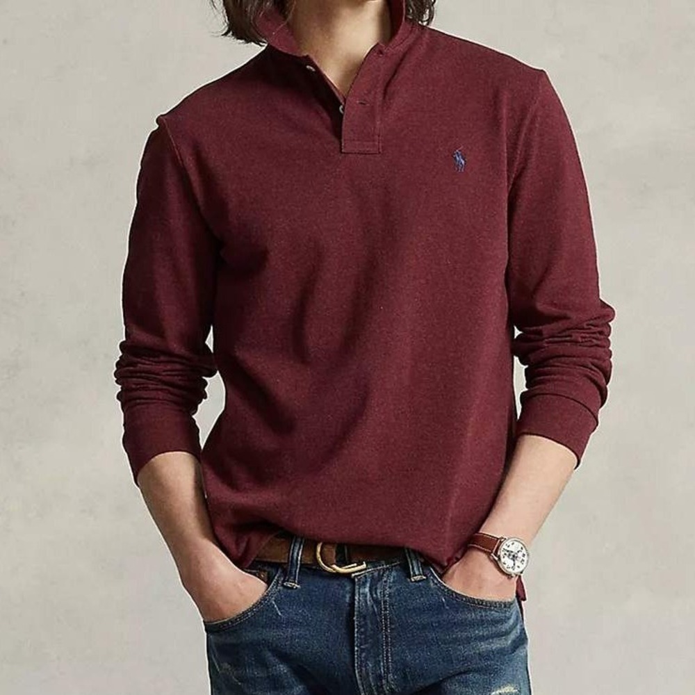 Ralph Lauren L/S  Polo Shirt 2X TALL Burgundy Heathered Mens